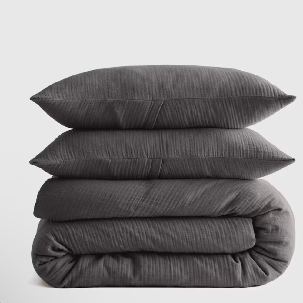 Quince Organic Cotton Airy Gauze Duvet Cover Set Full/Queen Charcoal New in Bag